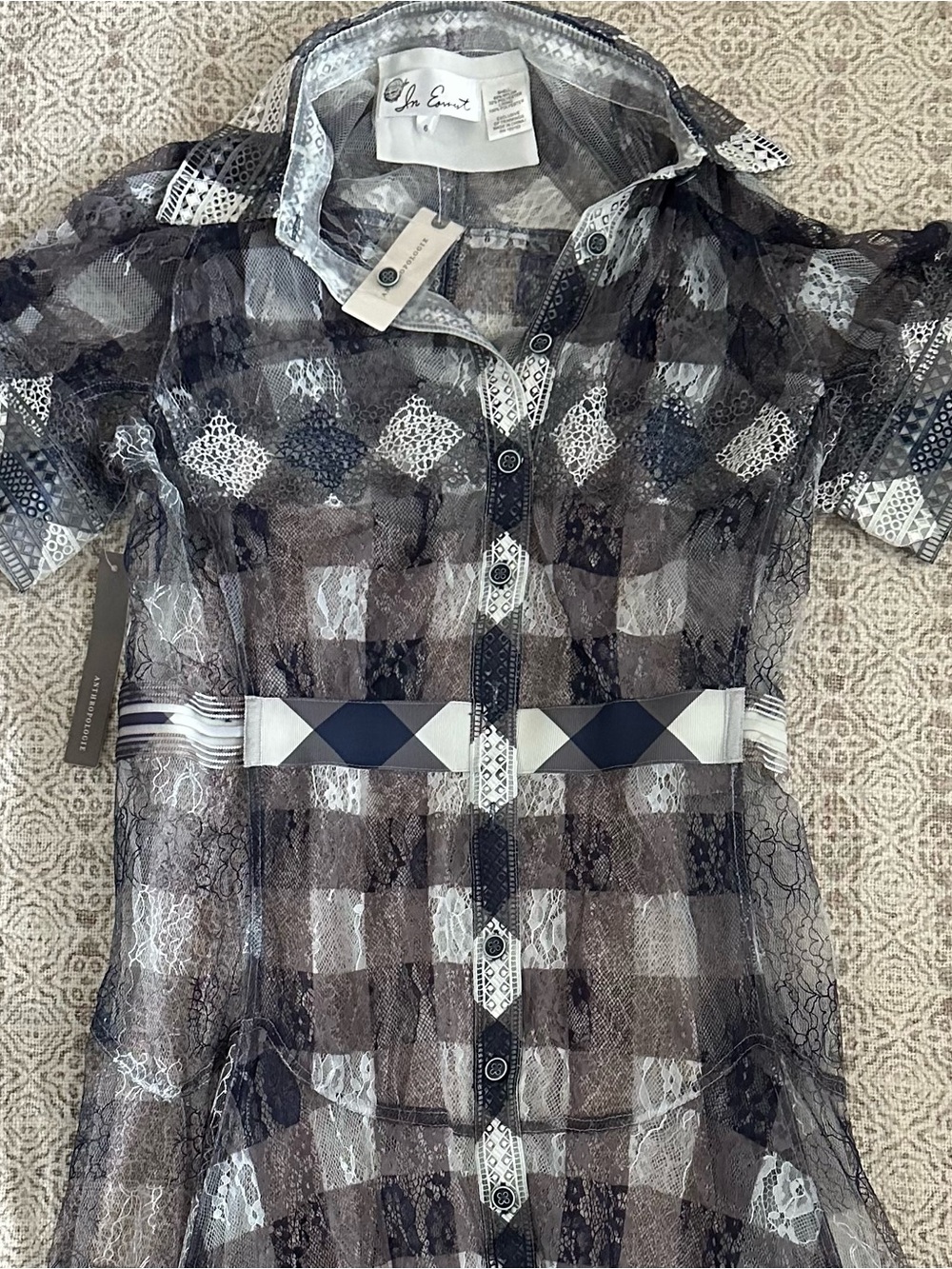 Anthropologie In Earnest By Byron Lars Gingham Lace Midi Dress - Picture 3 of 7